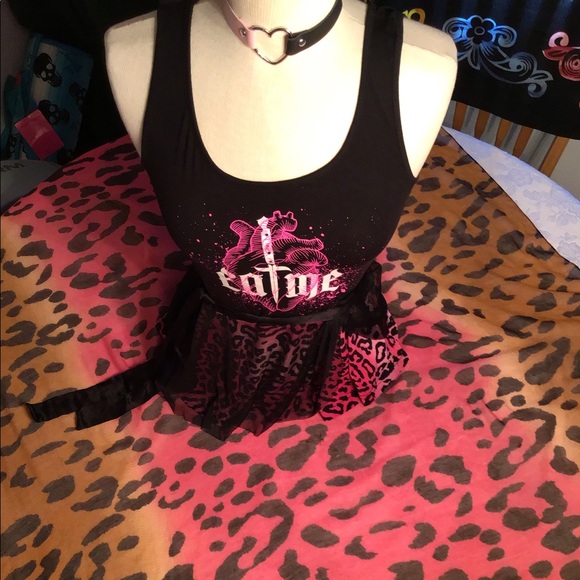 Too Fast Eat Me Shirt w/mini flounce upon bottom w coordinate scarf ombreleopard - Picture 11 of 16